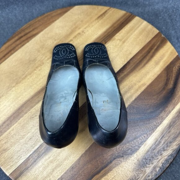 Chanel Womens Pumps Blue Leather Sz 36/6 Mark Punch CC Logo Heels Square Toe - Picture 9 of 16